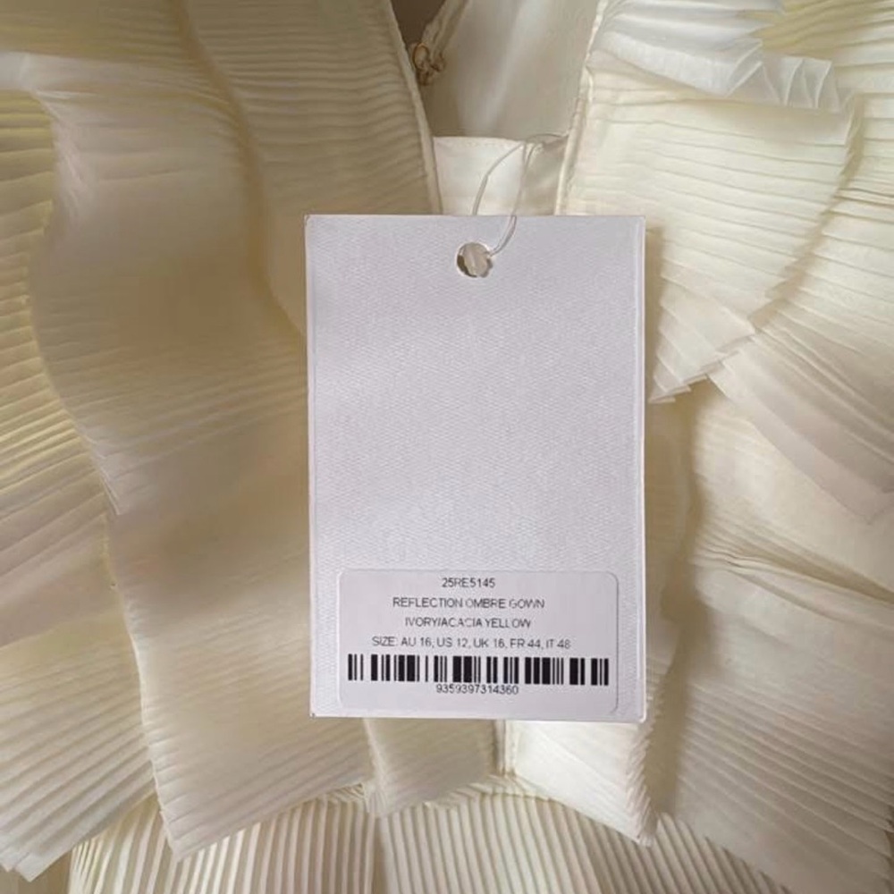 Aje Reflections Ombré Gown -Pleated Ruffle Tiered Dress in Cream and Yellow MOB - Picture 13 of 14